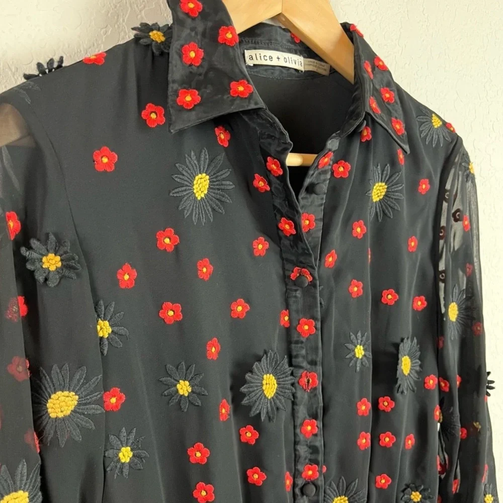 Alice + Olivia Dress Enid Floral Embroidered Appliqué - Picture 8 of 14